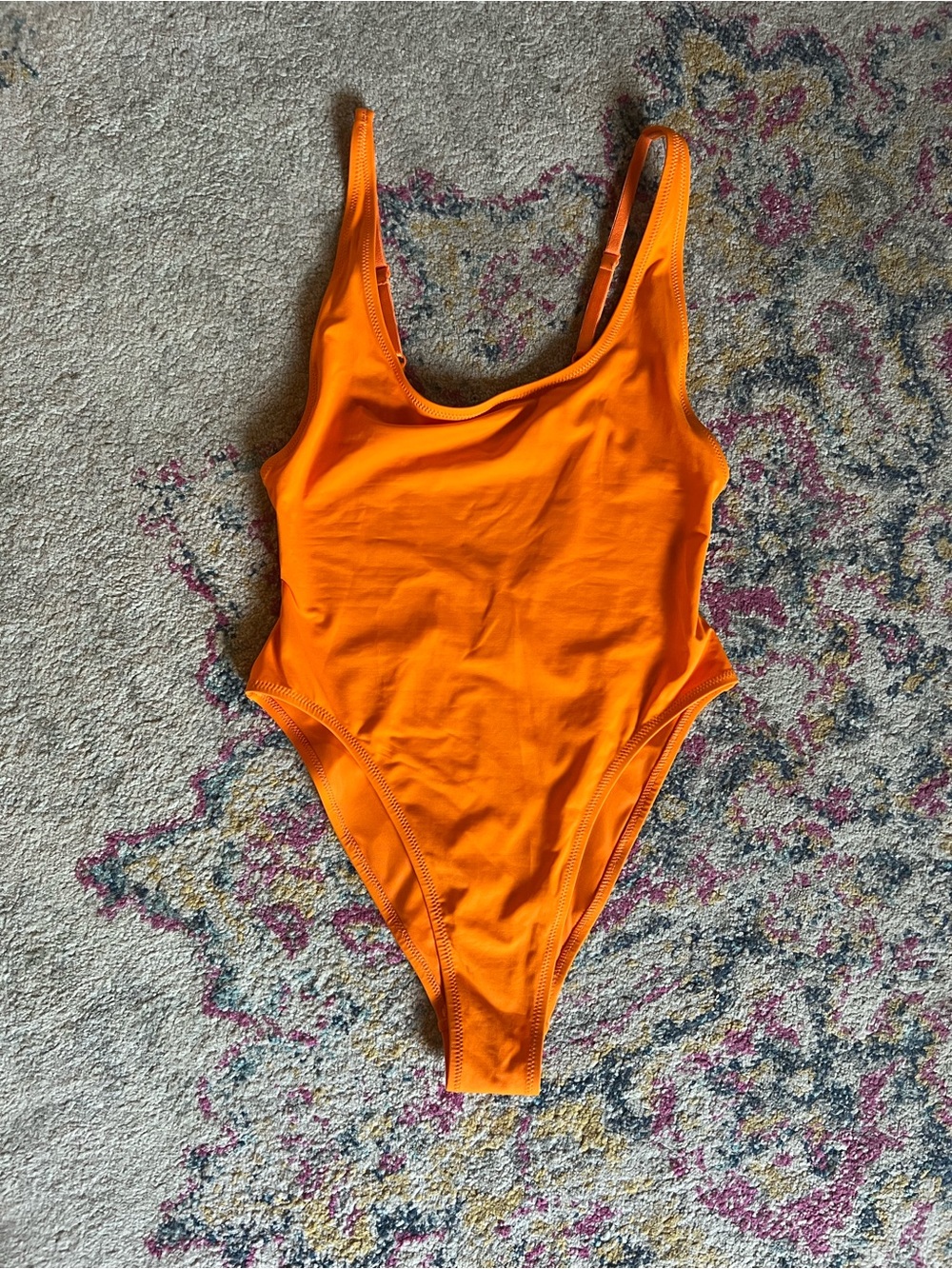SKIMS Neon Orange Scoop Neck High Waist One Piece - Picture 2 of 4